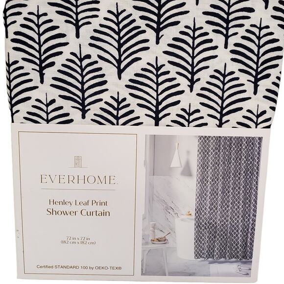 Linen Shower Curtain Everhome Henley Leaf Print Maritime Blue 72 x 72 Shower - Picture 1 of 8